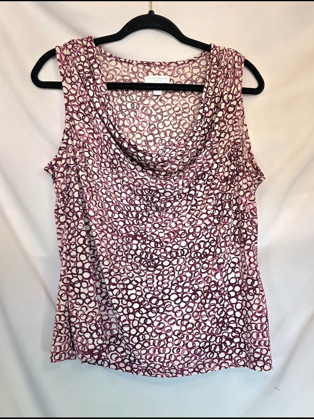 Charter Club Petite Colliagate Office Chic Silky Drapey Wine Color Blouse Sz PL
